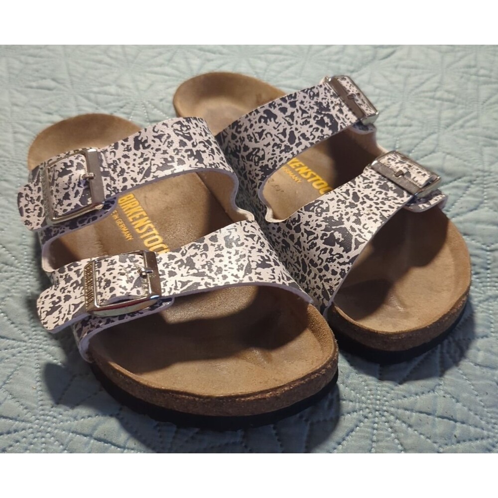 Birkenstock Women's Arizona  Lily Leopard White Black Sz 39 US 8 Silver Buckle
